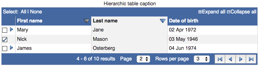 Screenshot of a WTable with all options
