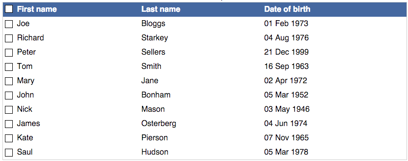 Table with multiple row selection and select all as control