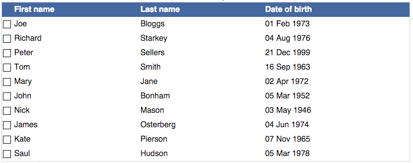 Table with multiple row selection
