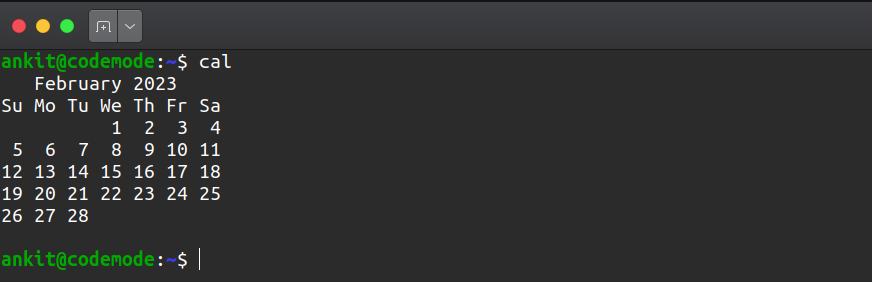 cal command output image