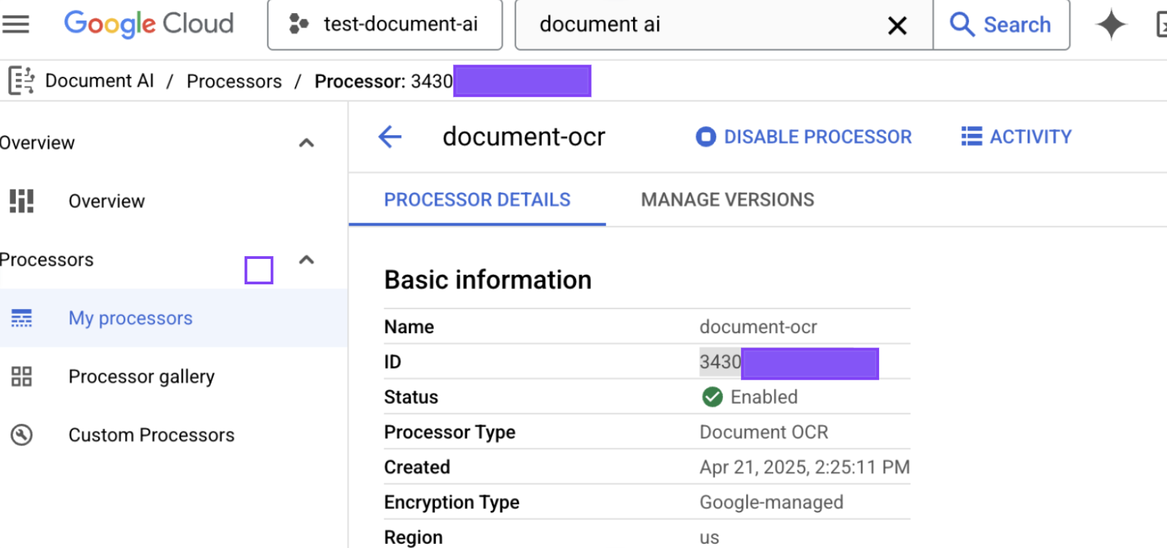 Create a processor in Document AI