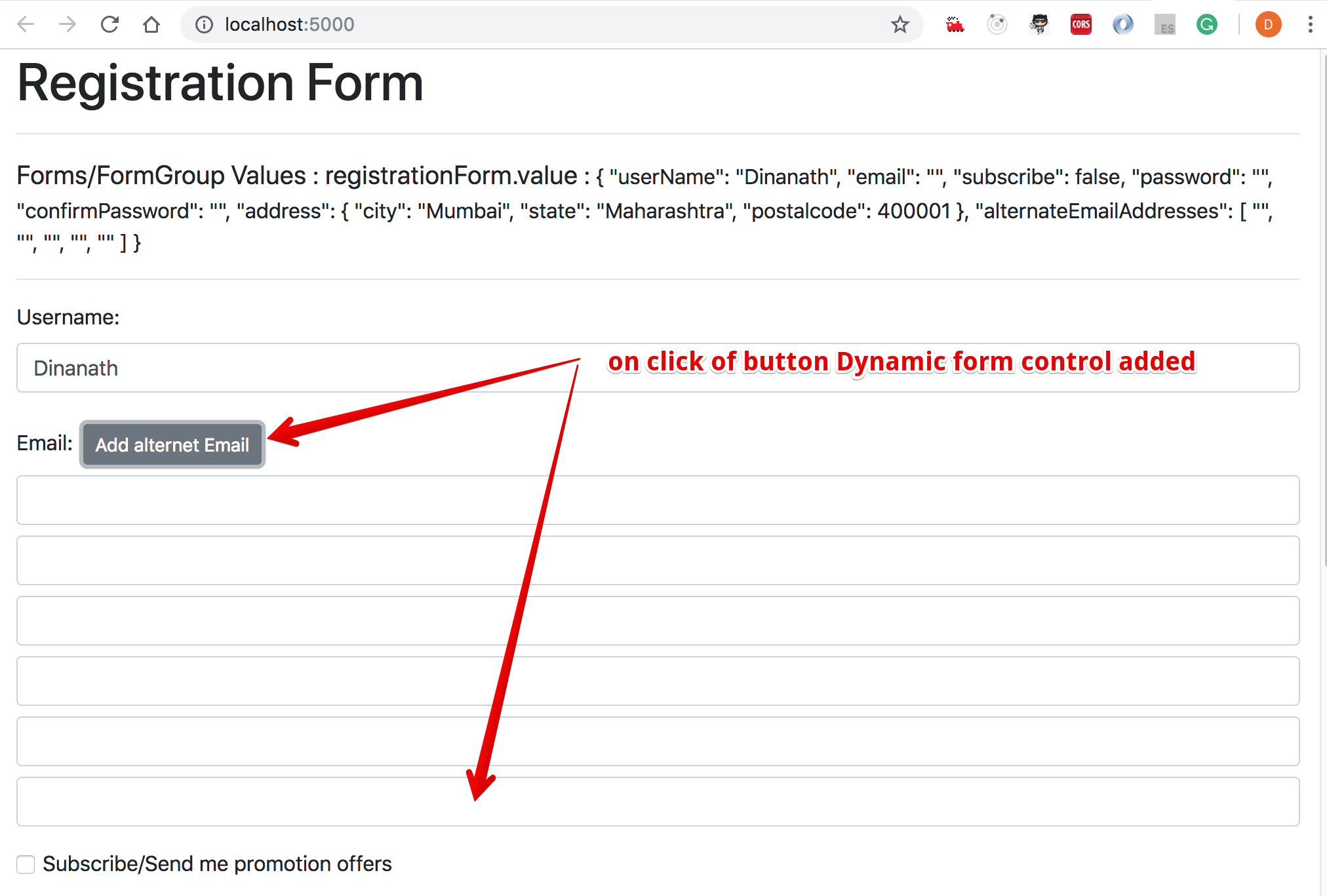 Reactive Form - add dynamic email field/control Reactive Form - add dynamic email field/control