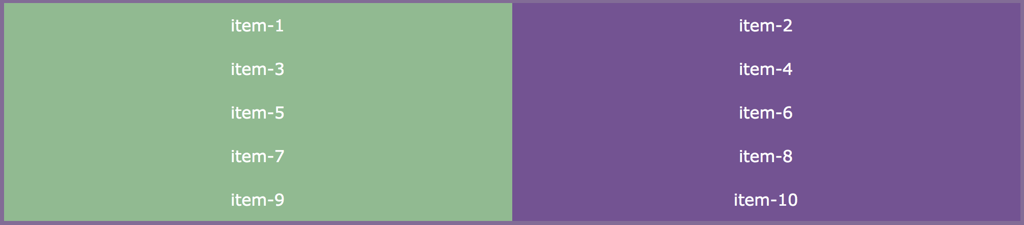 grid-template-columns: repeat(2, 1fr); /* 2 columns of 1fr each of equal width */ grid-template-columns: repeat(2, 1fr); /* 2 columns of 1fr each of equal width */