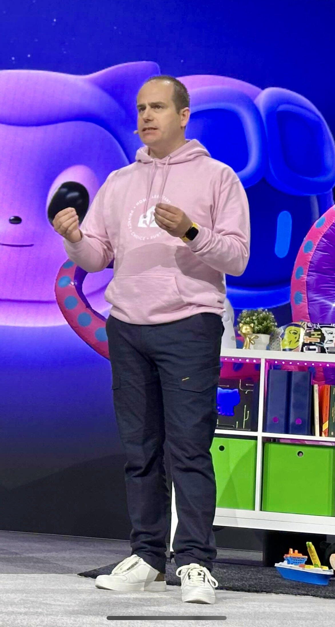 Franck Nijhof was day 2 keynote speaker for GitHub Universe 2024, this is an photo of me on stage.