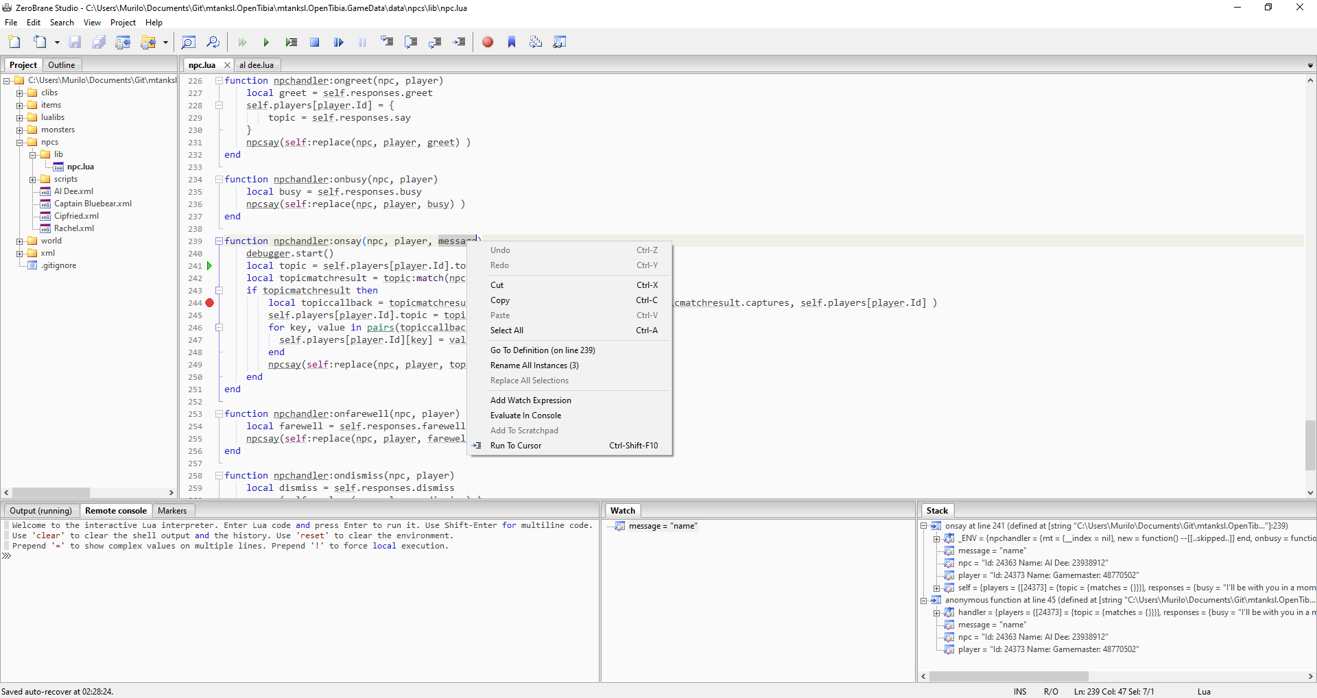 Debugging .lua scripts